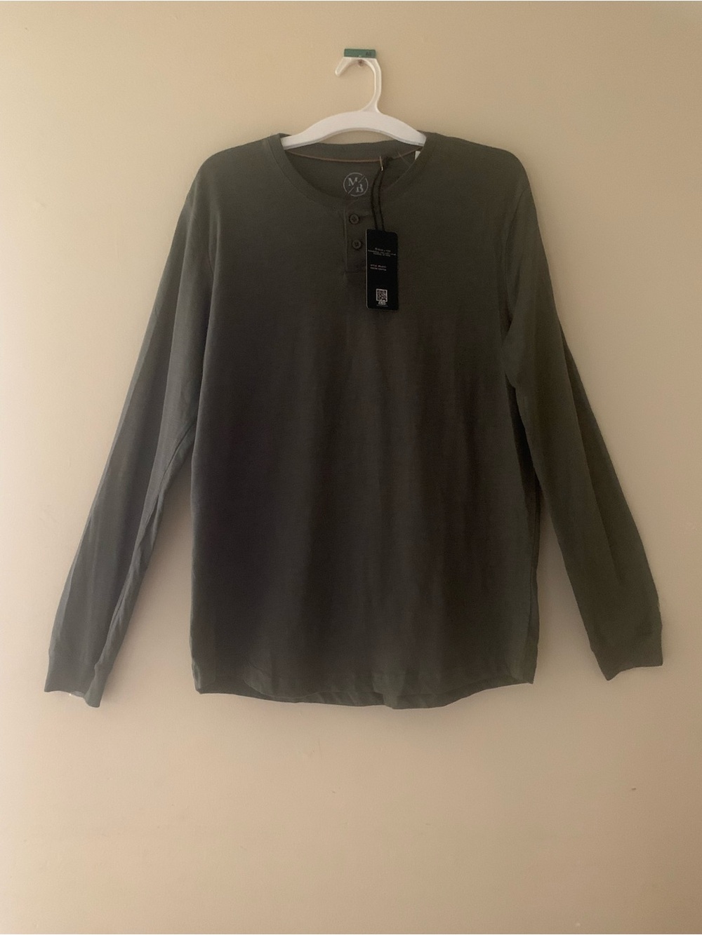 Michael Brandon Olive Green Long-Sleeve Henley Size M
